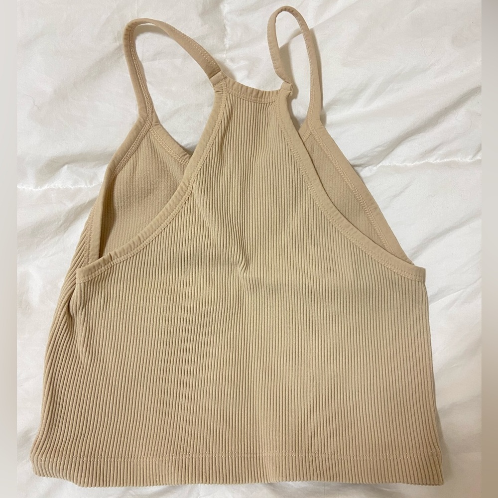 Cream Ribbed Crop Tank - Picture 3 of 4